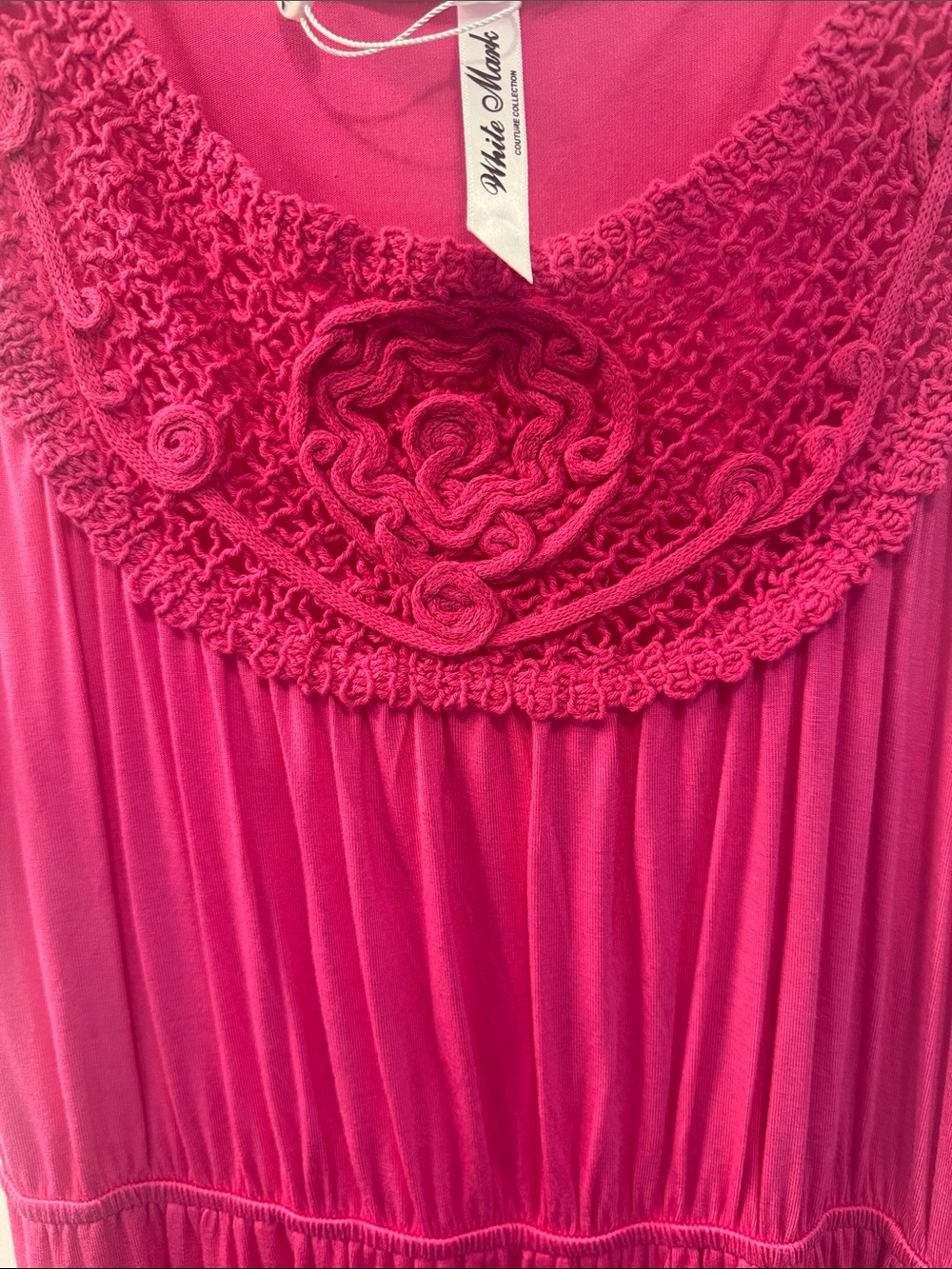 NWT White Mark - Dark Pink Maxi Dress with Floral Lace Yoke